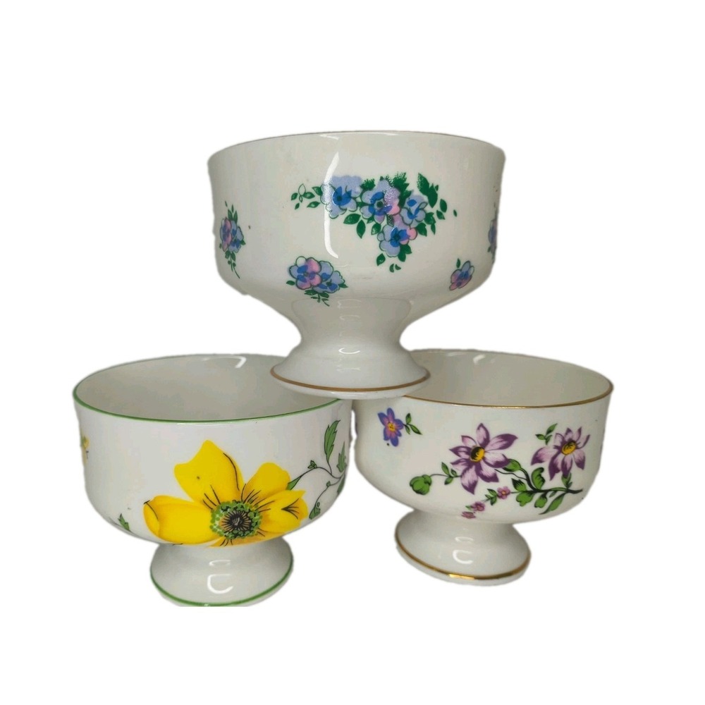 3-Vintage Royal Victoria Fine Bone China Dessert Cups/Mismat. Floral Cottagecore